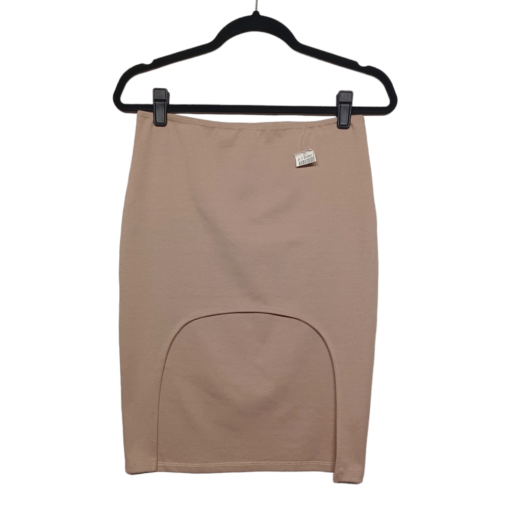 SOLEMIO Light Tan Brown Pull On Stretchy Cut Out Pencil Skirt Large NWT